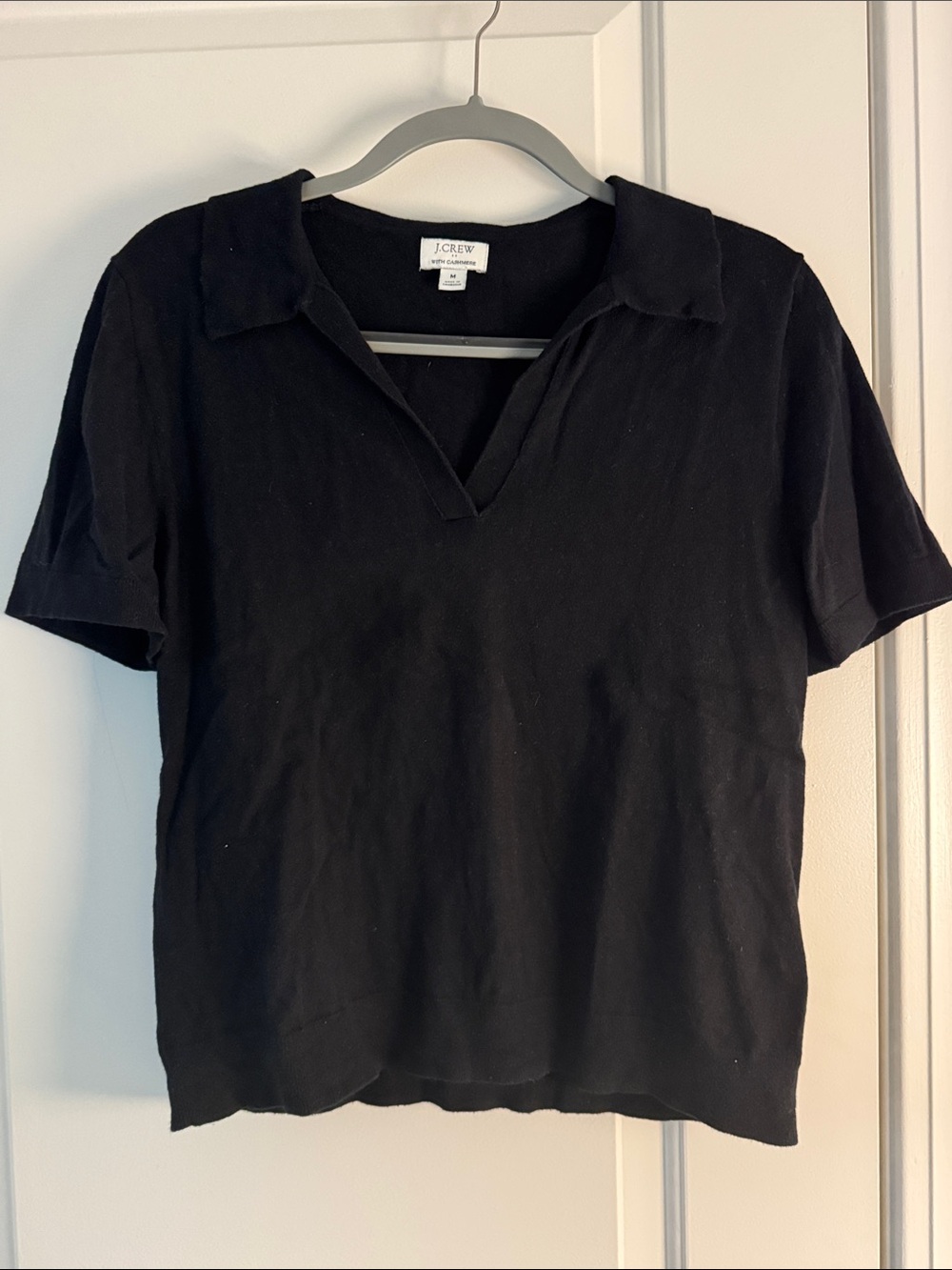 J. Crew Black Short Sleeve Polo V-Neck Top